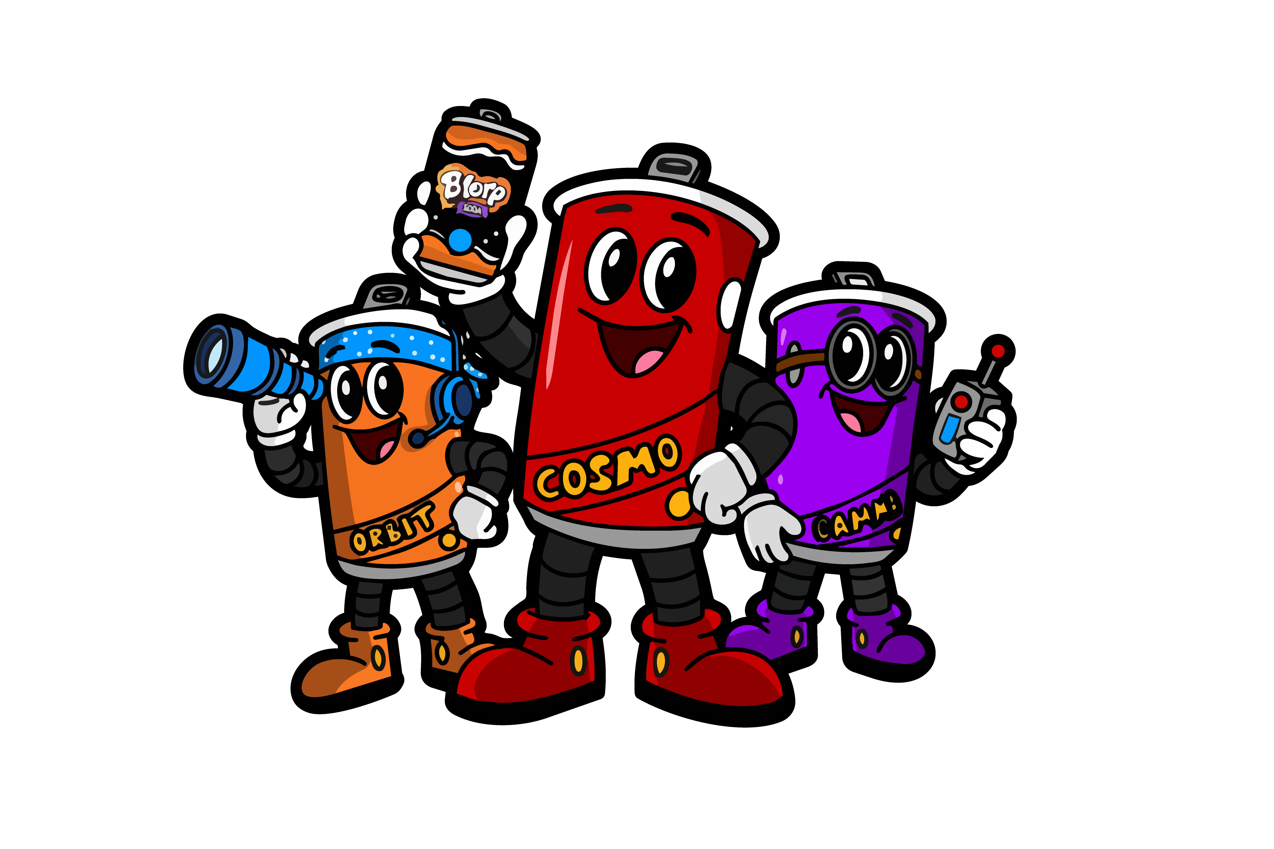 The colorful Blorp Soda character crew