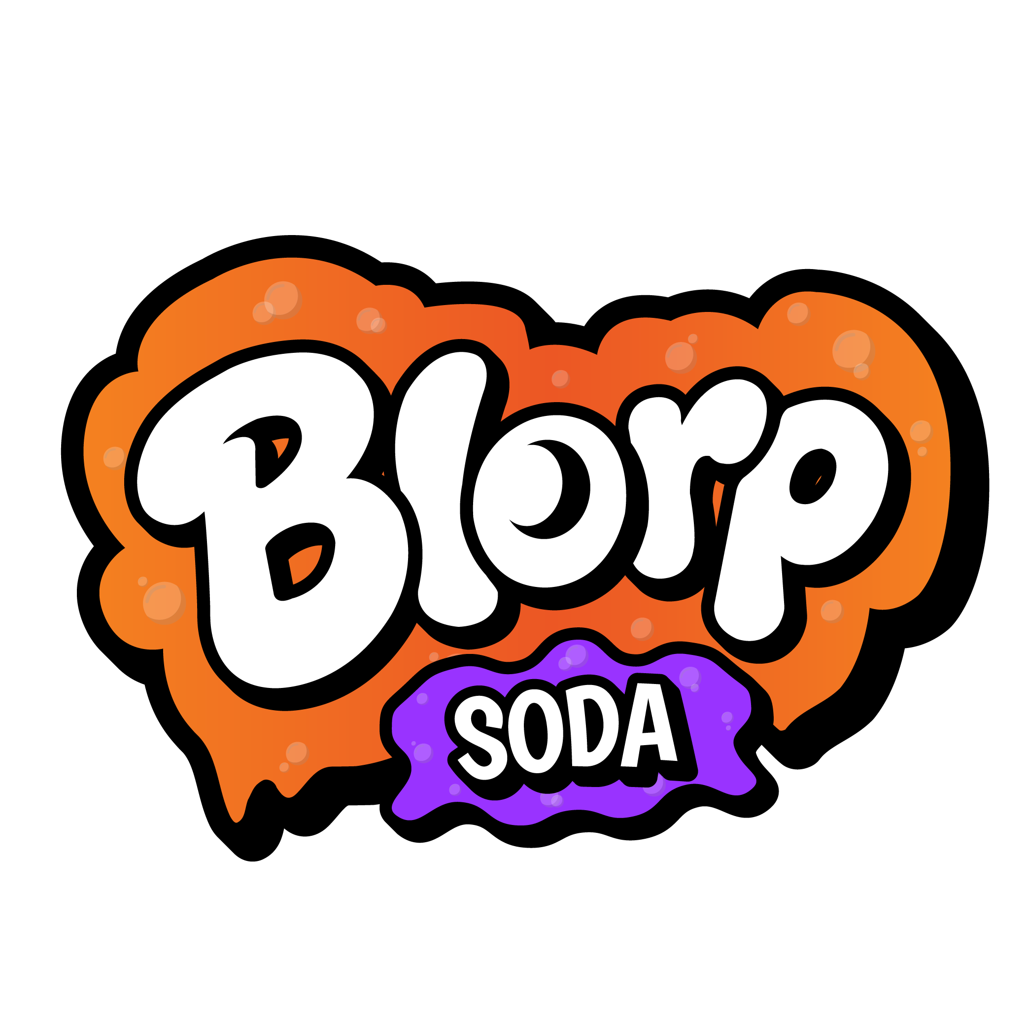 Primary Blorp Soda logo with orange splash and character