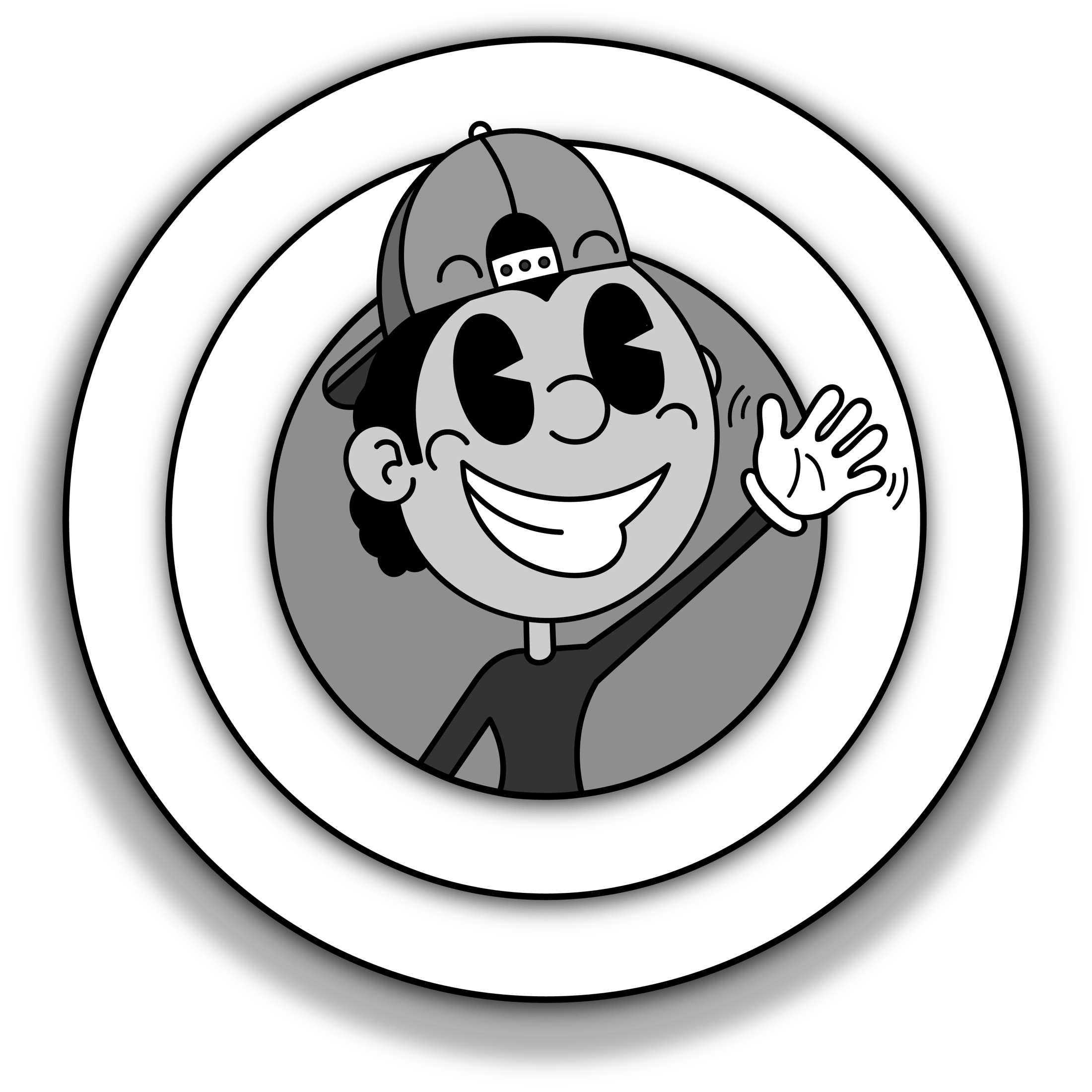 Circular Doodle Dudes waving mascot mark